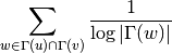 \sum_{w \in \Gamma(u) \cap \Gamma(v)} \frac{1}{\log |\Gamma(w)|}